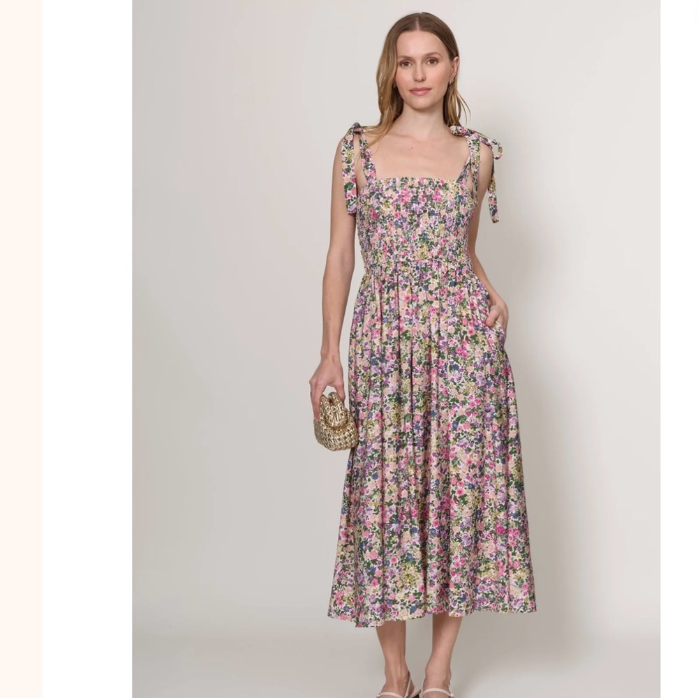 Floral Midi Dress with Tie Straps by Gab Kate - NWT